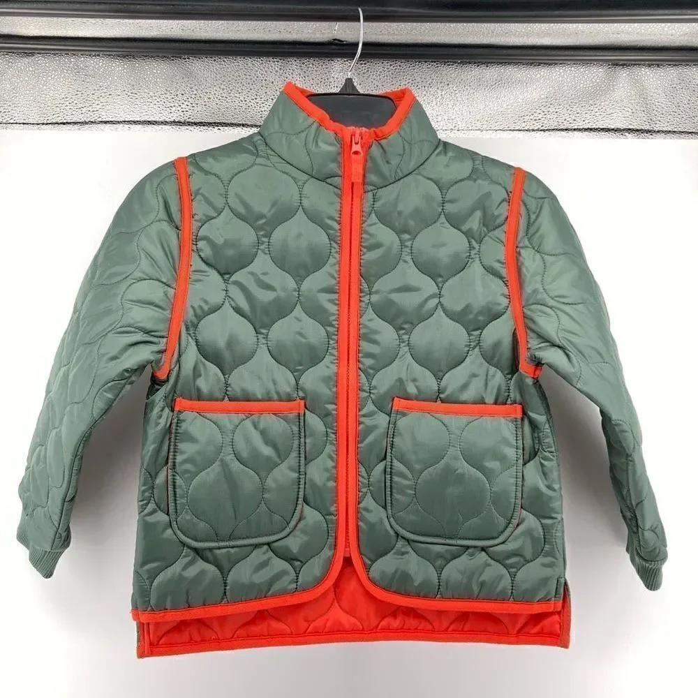 Free Assembly Girl’s Duck Green Lightweight Quilted Full Zip Jacket Medium 7/8